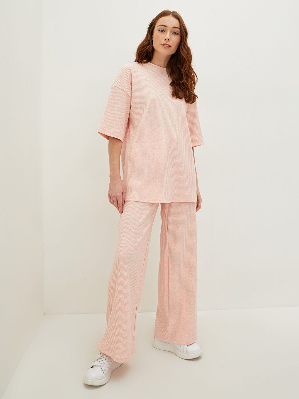 Pembe Bisiklet Yaka Kısa Kollu Kadın Tunik-2