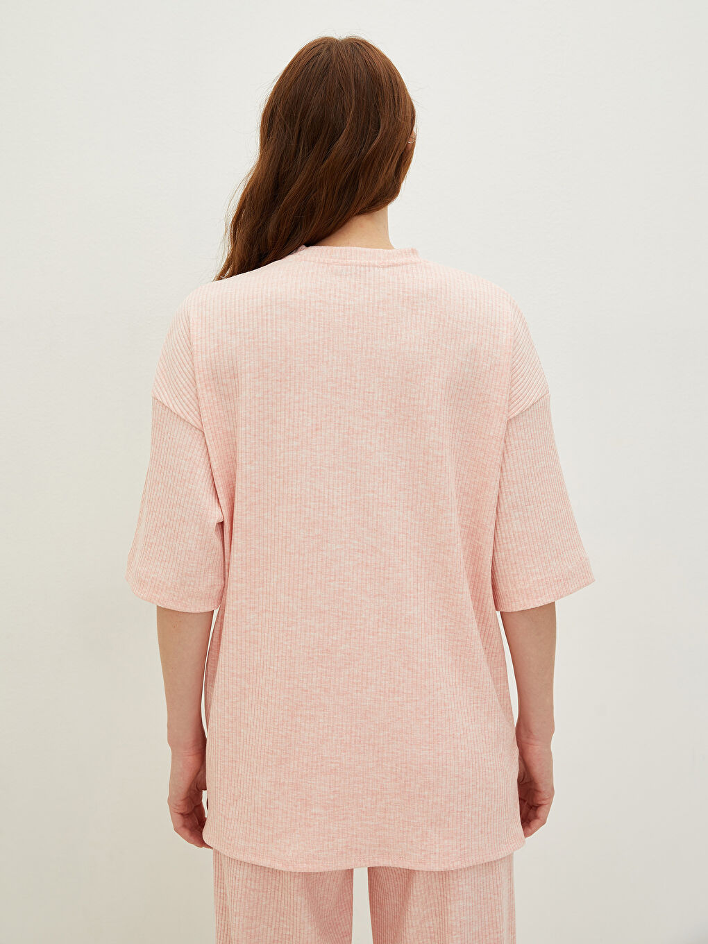 Pembe Bisiklet Yaka Kısa Kollu Kadın Tunik-4