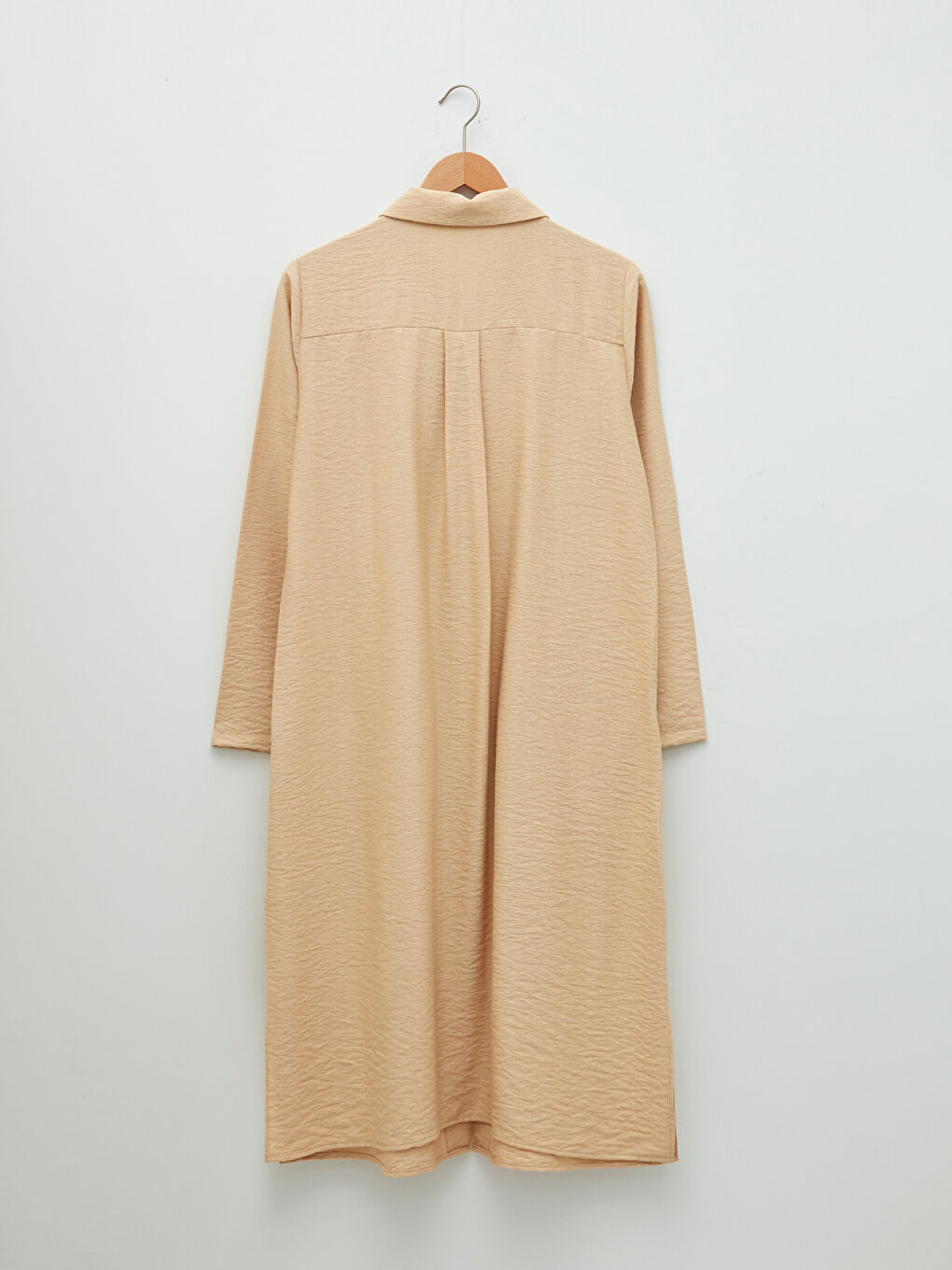 Bej Gömlek Yaka Düz Cep Detaylı Kadın Elbise-6