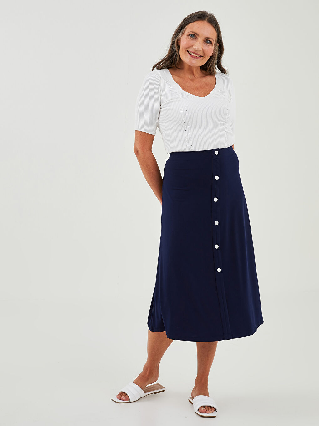 LCW Grace Elastic Waist Button Detailed A-Cut Women's Skirt -W1HD95Z8-HPN