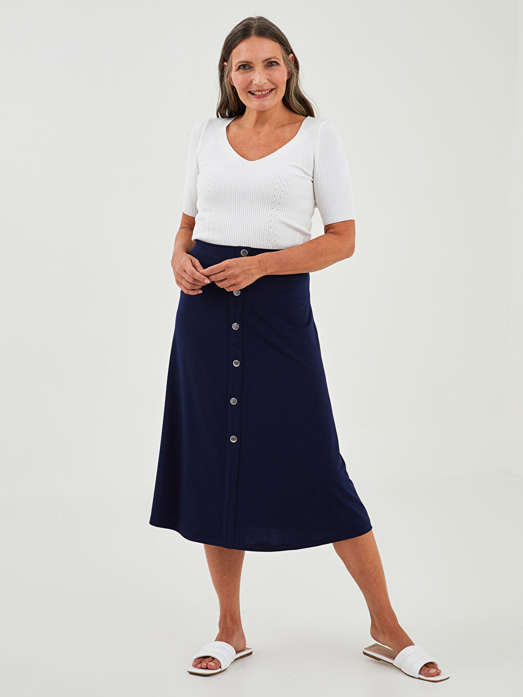 LCW Grace Elastic Waist Button Detailed A-Cut Women's Skirt -W1HD95Z8-HPN