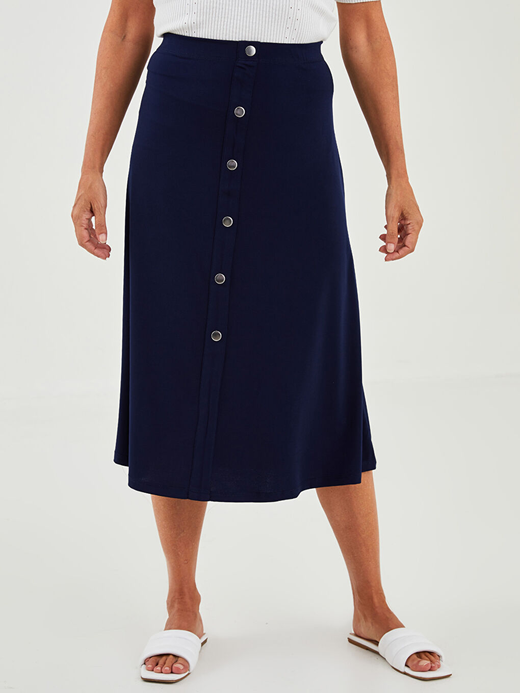 LCW Grace Elastic Waist Button Detailed A-Cut Women's Skirt -W1HD95Z8-HPN