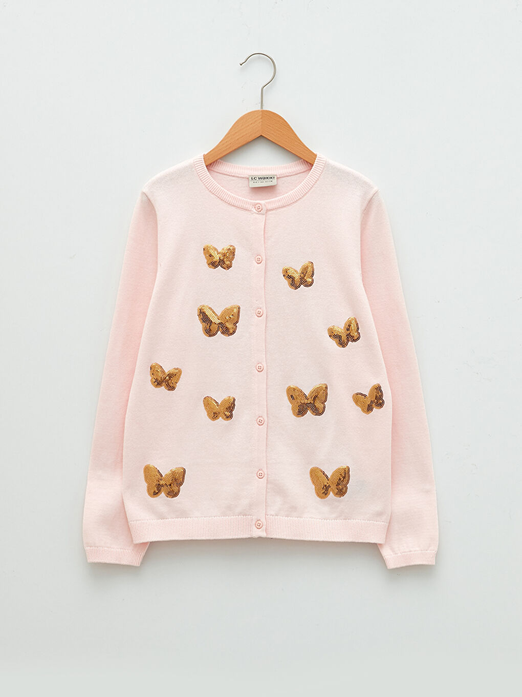 Crew Neck Sequin Embroidered Long Sleeve Girls' Knitwear Cardigan