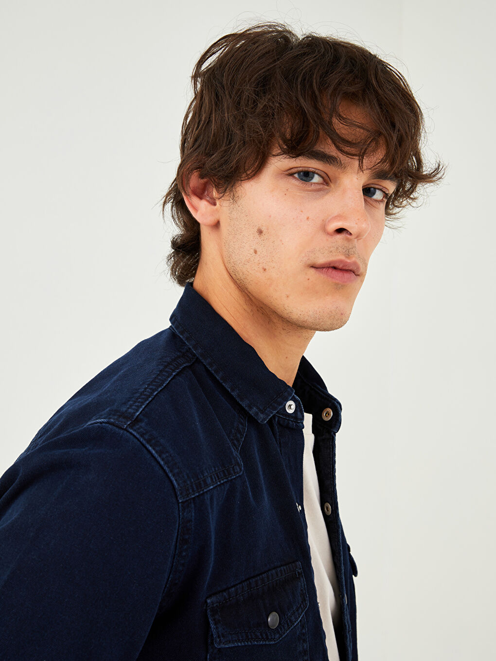 Mavi Rahat Kalıp Uzun Kollu Erkek Jean Gömlek-2