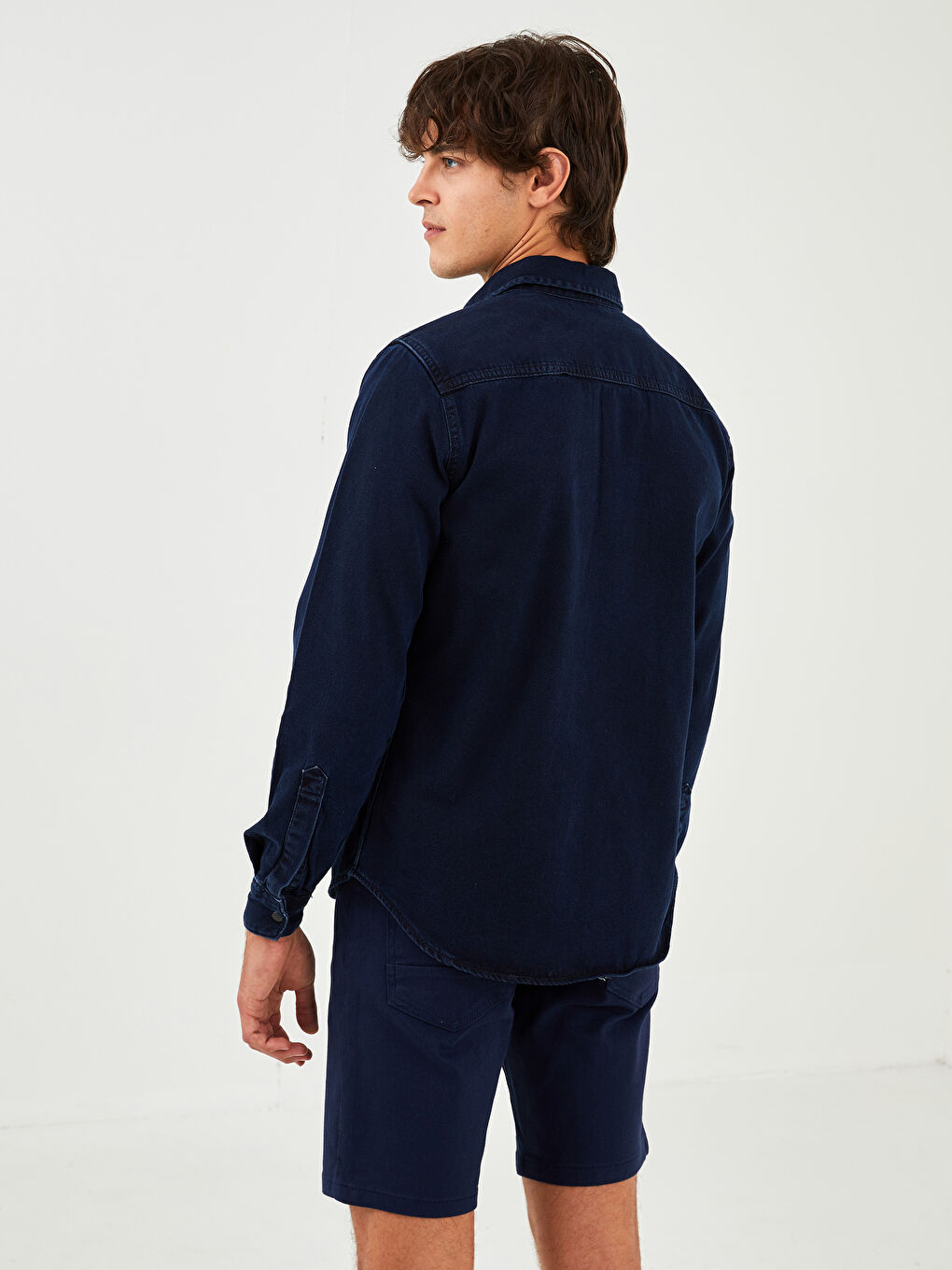 Mavi Rahat Kalıp Uzun Kollu Erkek Jean Gömlek-4