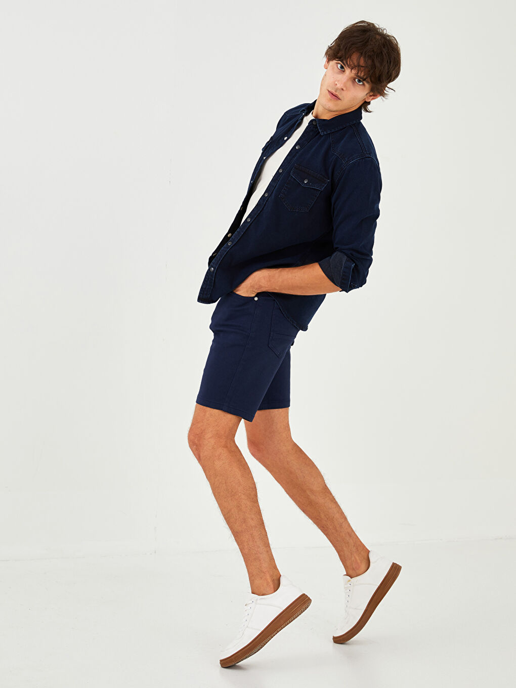 Mavi Rahat Kalıp Uzun Kollu Erkek Jean Gömlek