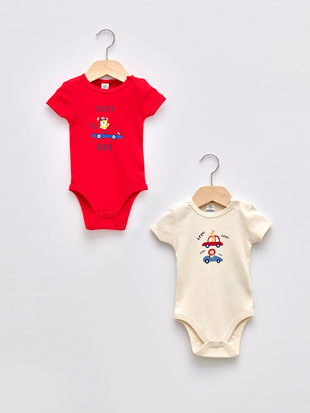 Crew Neck Short Sleeve Printed Cotton Baby Boy Body With Snap Fastener 2 Pieces