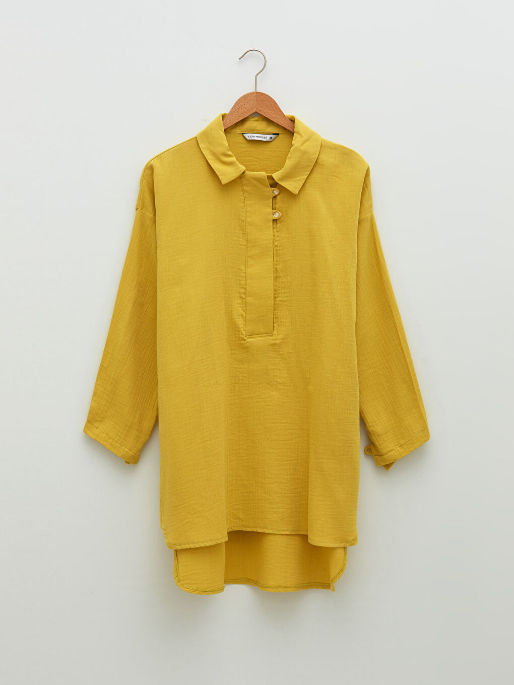 Sarı Düz Uzun Kollu Kadın Gömlek Tunik-7