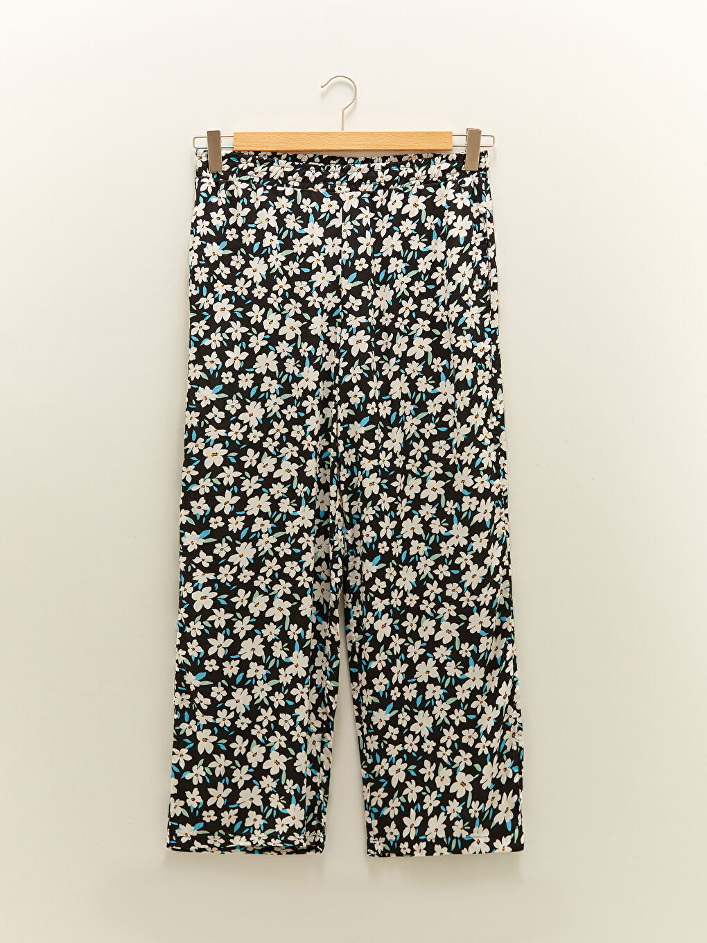 Elastic Waist Floral Wide Fit Viscose Women's Trousers-4