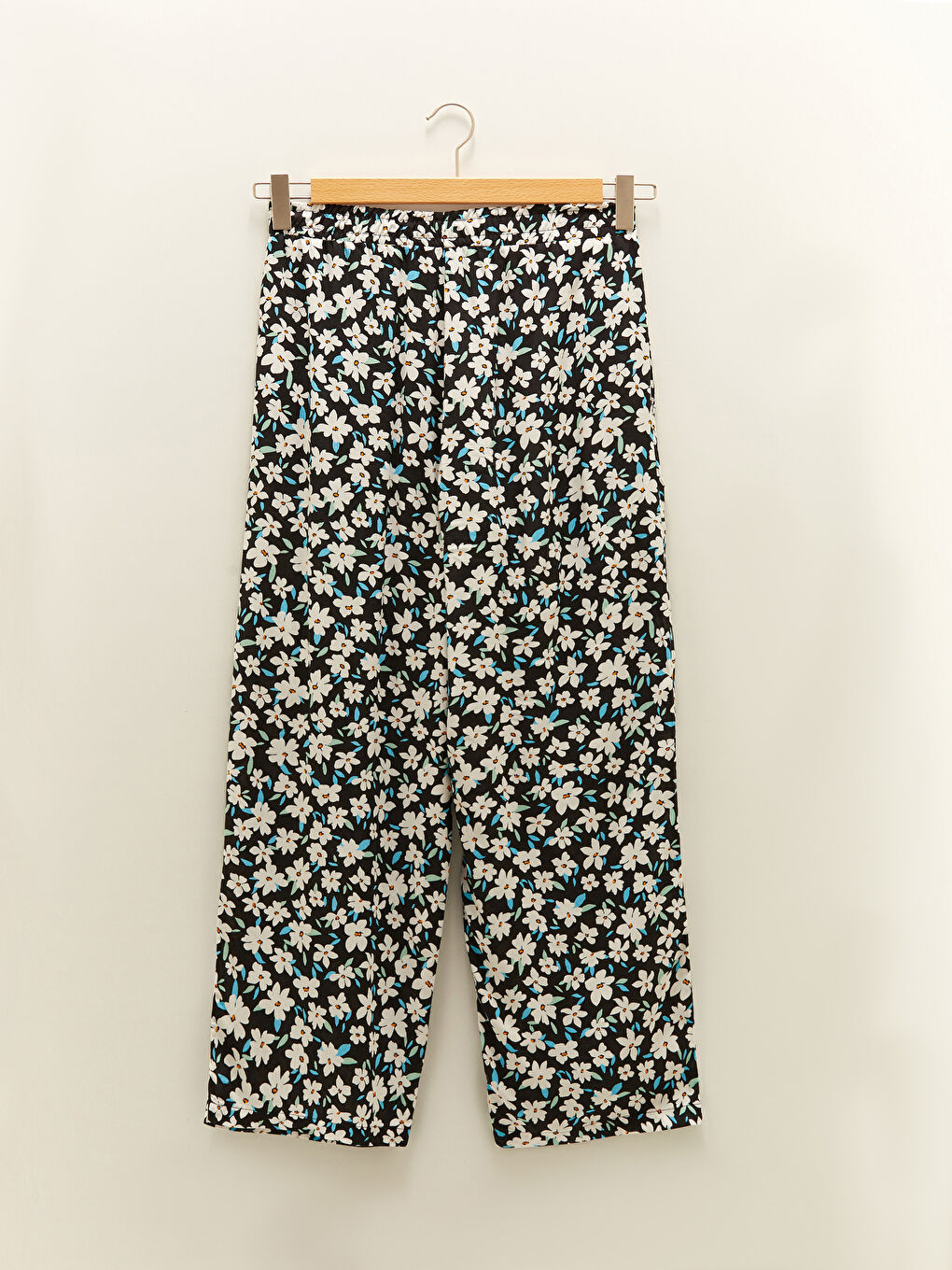 Elastic Waist Floral Wide Fit Viscose Women's Trousers-5