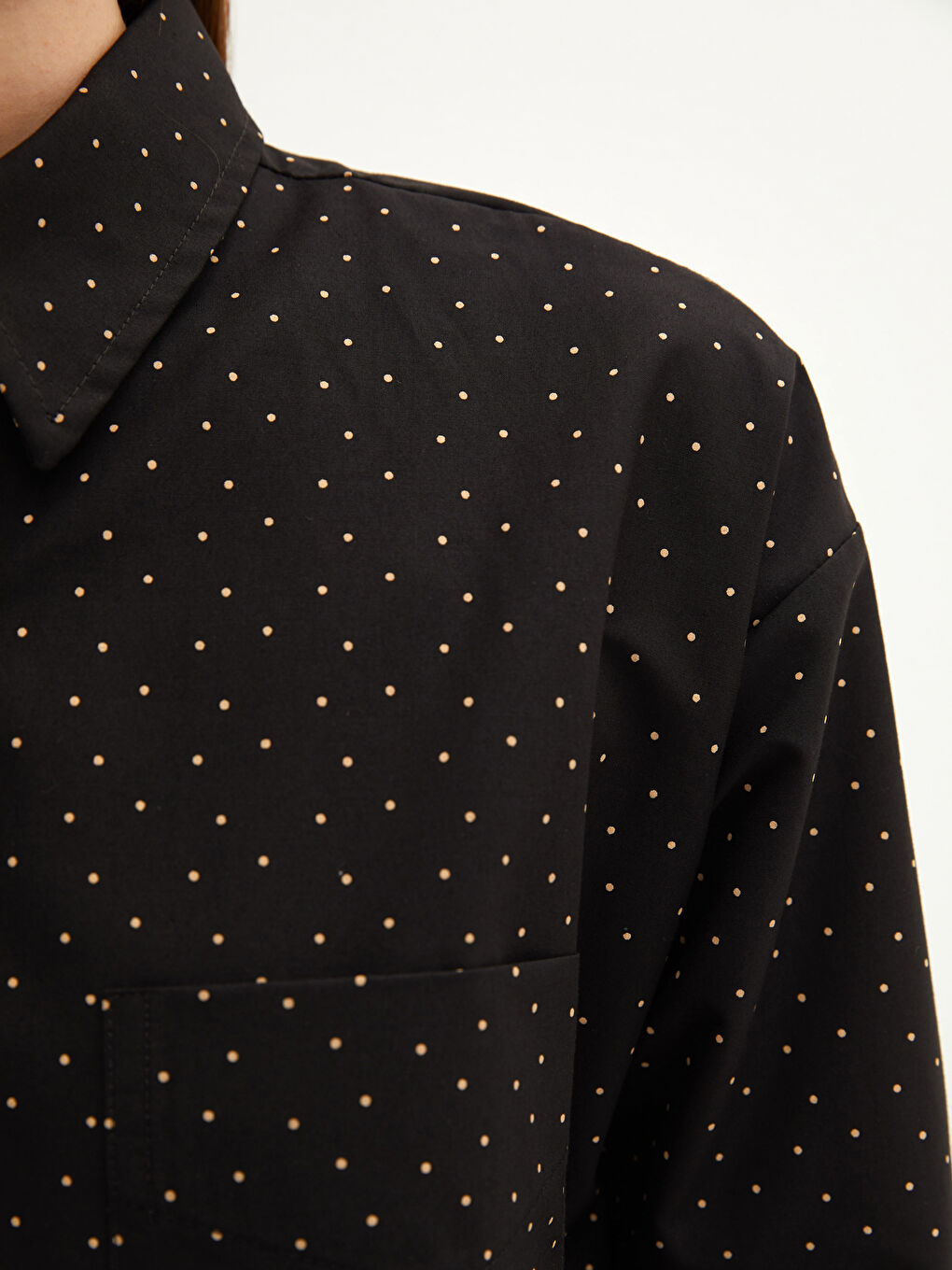 Siyah Puantiyeli Uzun Kollu Poplin Kadın Gömlek Tunik-3