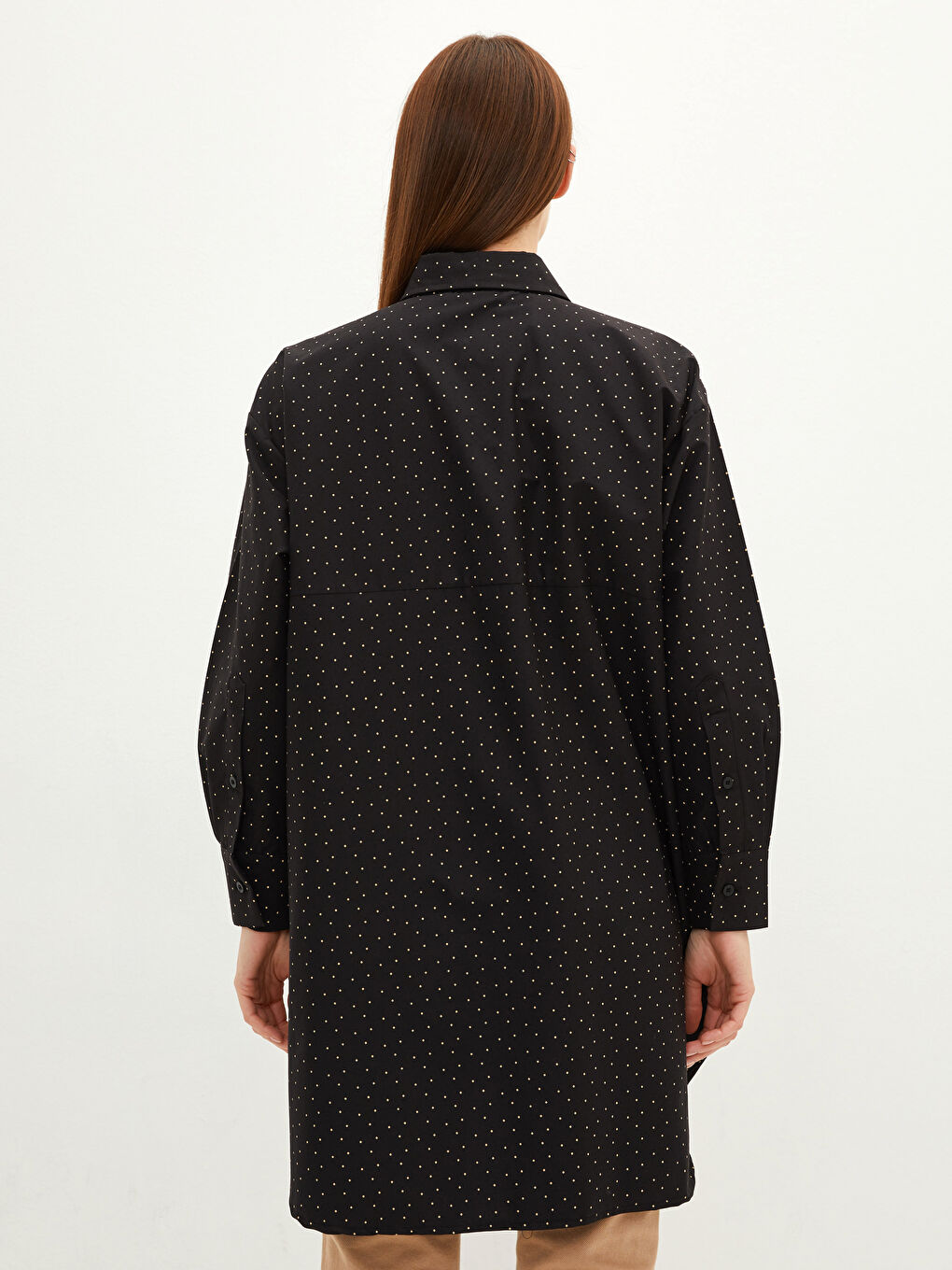 Siyah Puantiyeli Uzun Kollu Poplin Kadın Gömlek Tunik-4