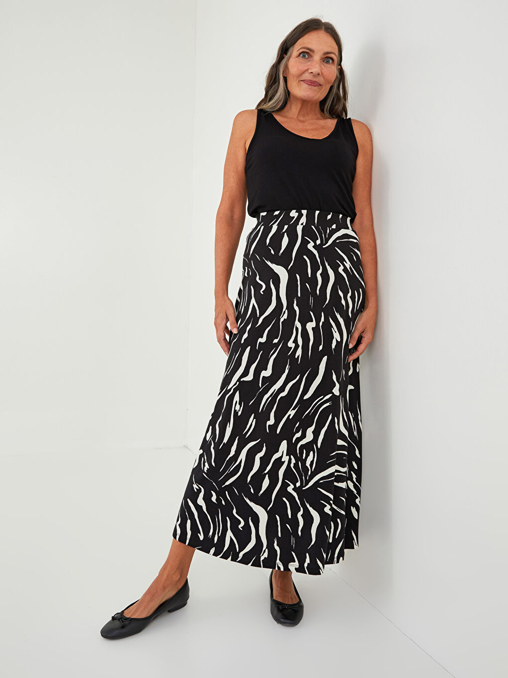 Elastic Waist Patterned A-Line Women's Skirt-2