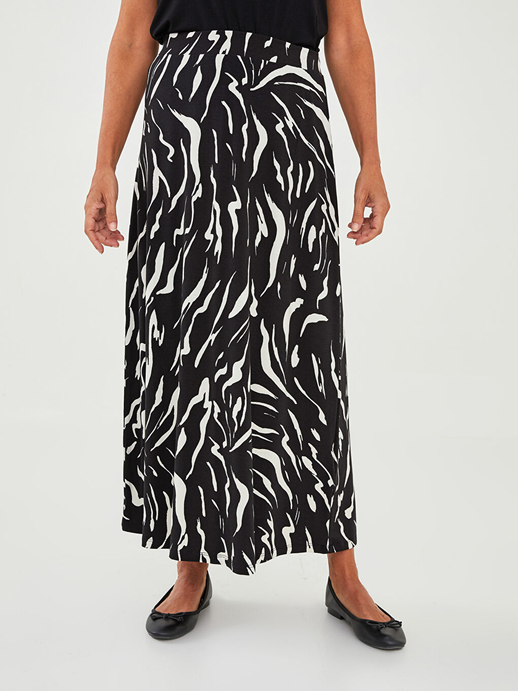 Elastic Waist Patterned A-Line Women's Skirt-3