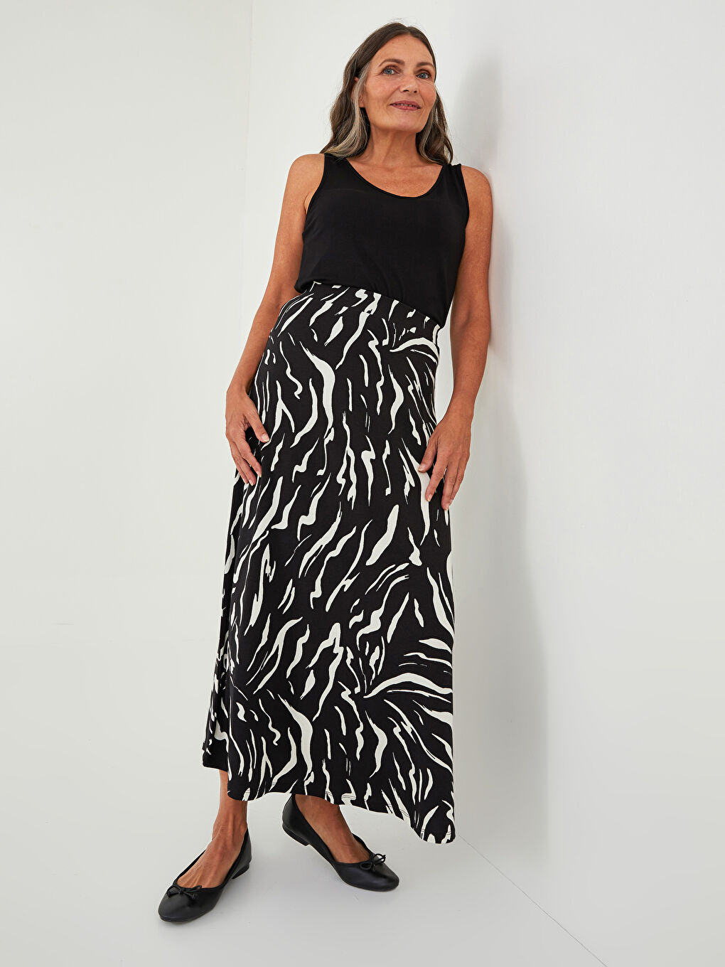 Elastic Waist Patterned A-Line Women's Skirt