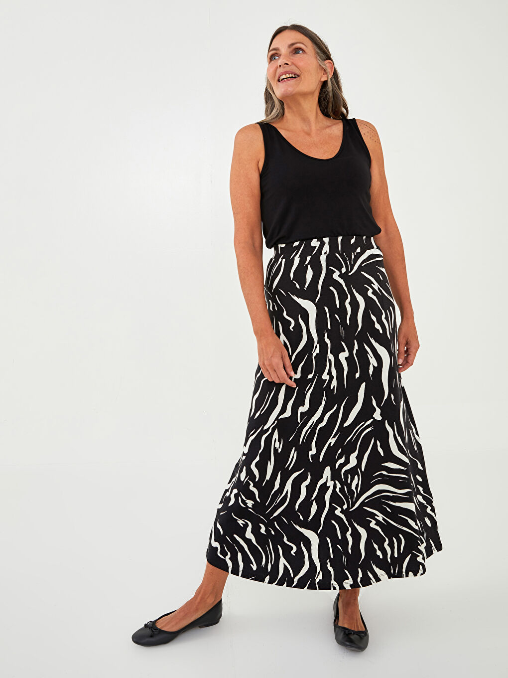 Elastic Waist Patterned A-Line Women's Skirt-1