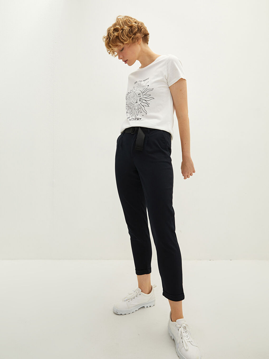LCW Vision Waist Belted Pocket Detailed Gabardine Fabric Women's Trousers -W1HE55Z8-E0N