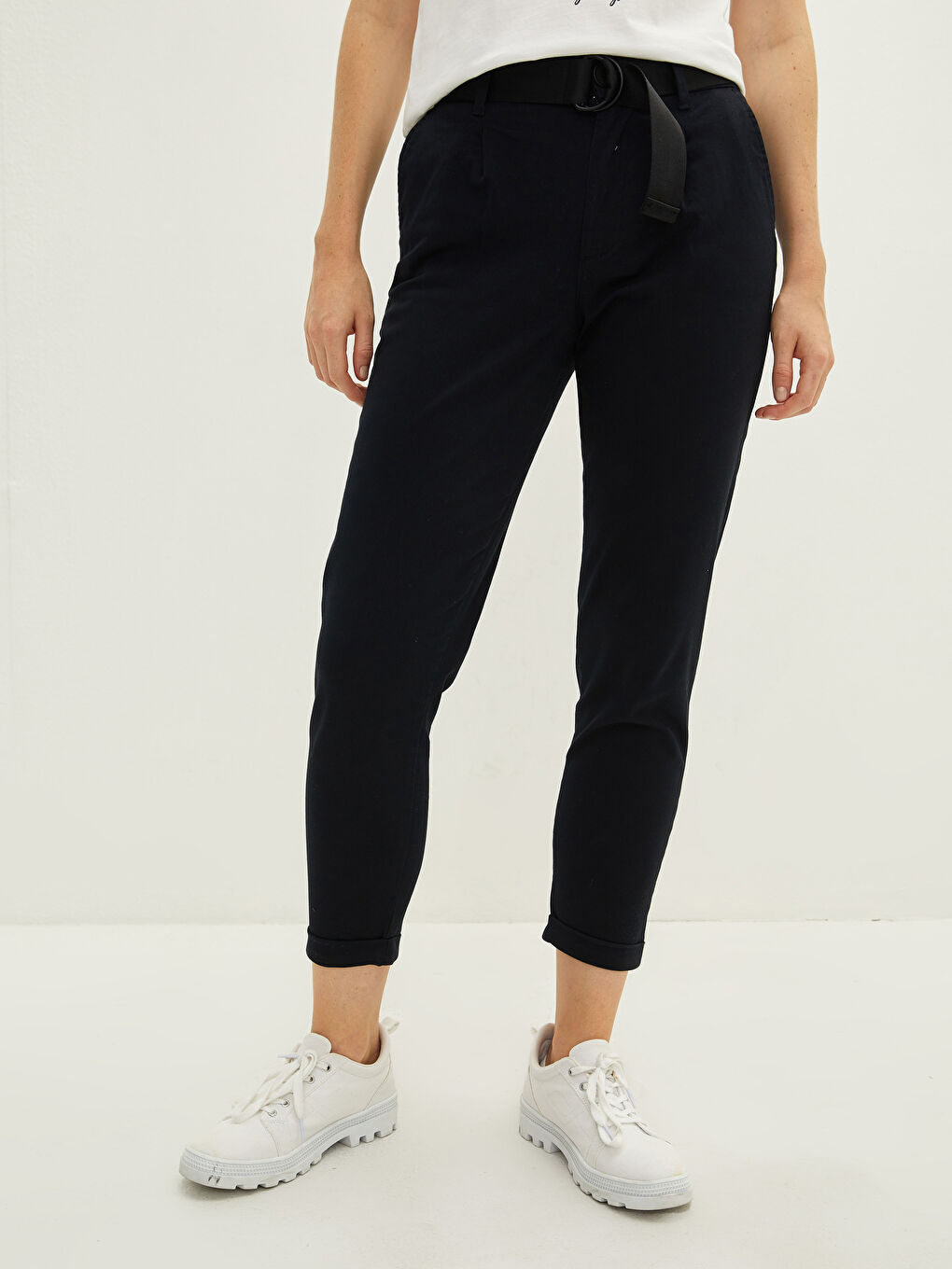 LCW Vision Waist Belted Pocket Detailed Gabardine Fabric Women's Trousers -W1HE55Z8-E0N