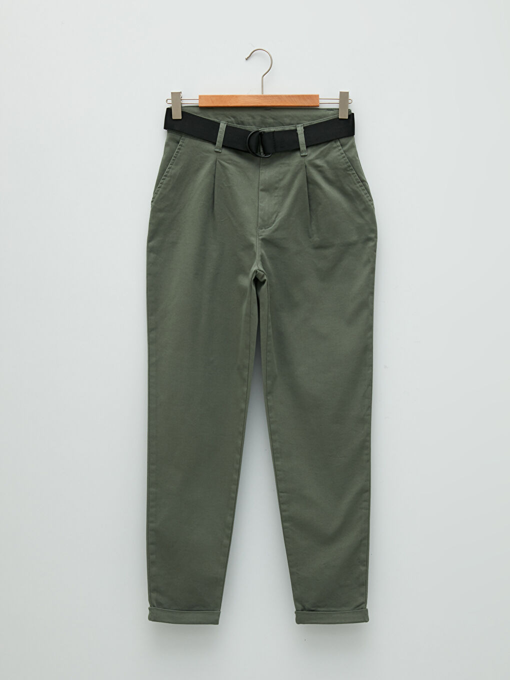 Әйелдерге арналған белдікпен белден байланатын қалтасы бар саржа маталы шалбар-4