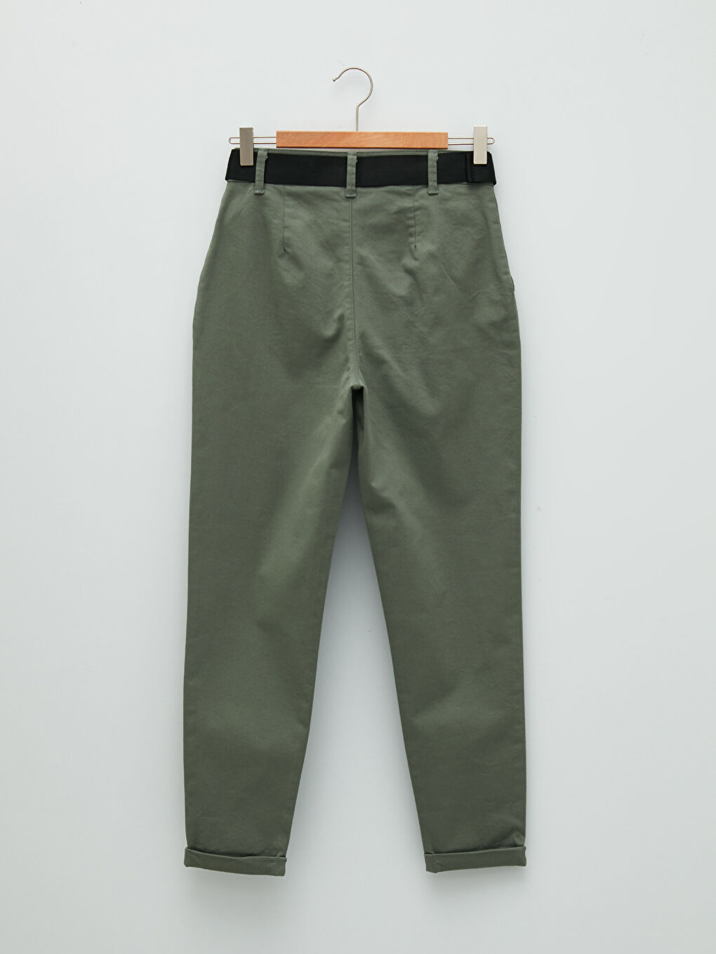 Әйелдерге арналған белдікпен белден байланатын қалтасы бар саржа маталы шалбар-5