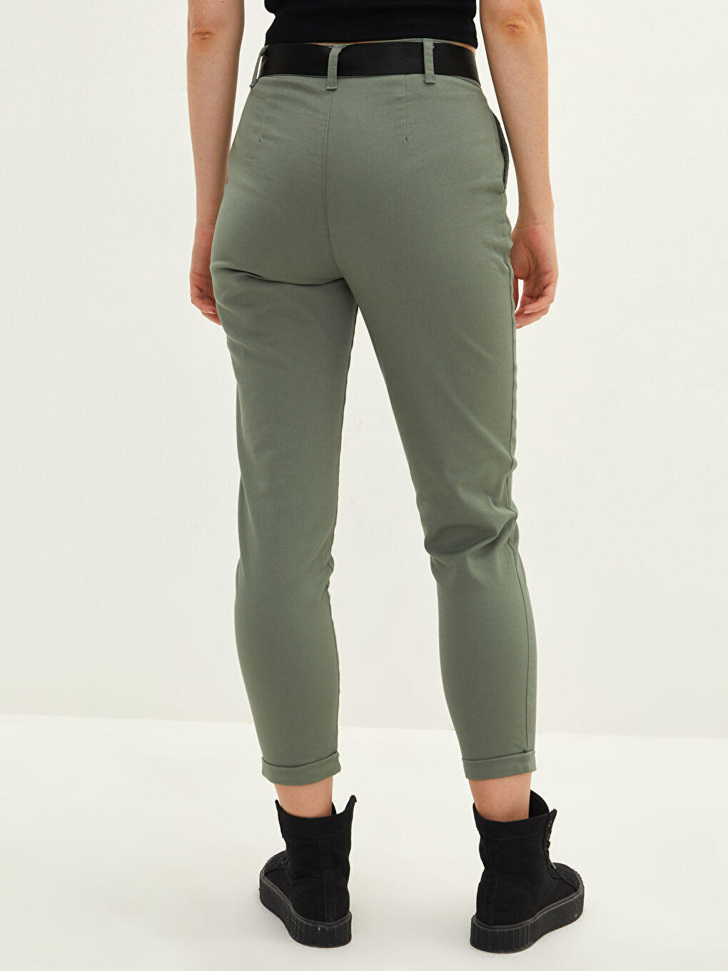 Әйелдерге арналған белдікпен белден байланатын қалтасы бар саржа маталы шалбар-3