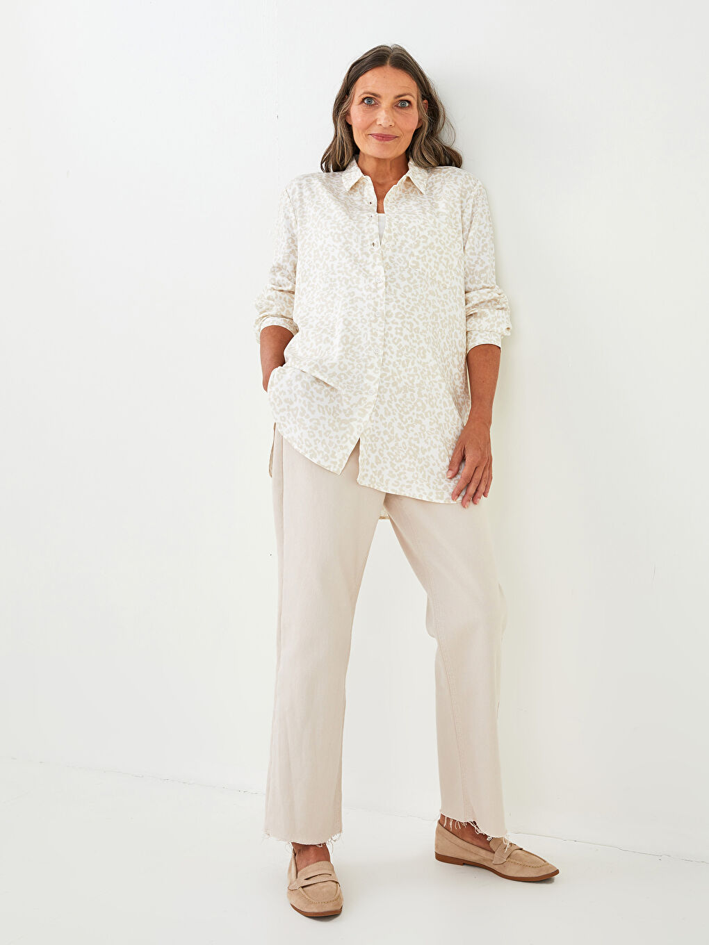 Tunique Chemise en Viscose à Manches Longues Imprimée pour Femmes