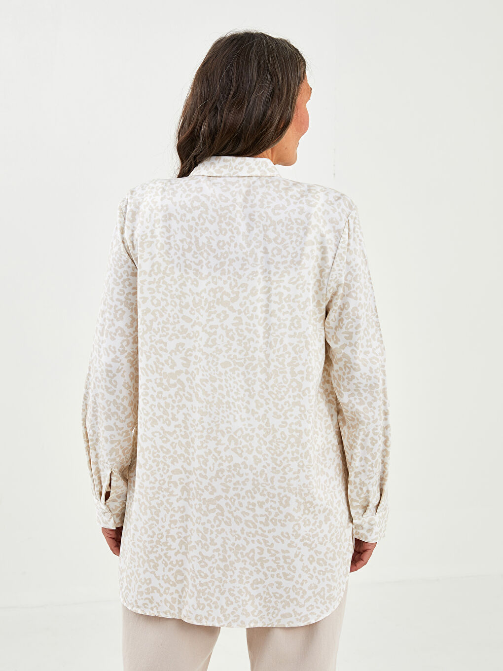 Tunique Chemise en Viscose à Manches Longues Imprimée pour Femmes-4