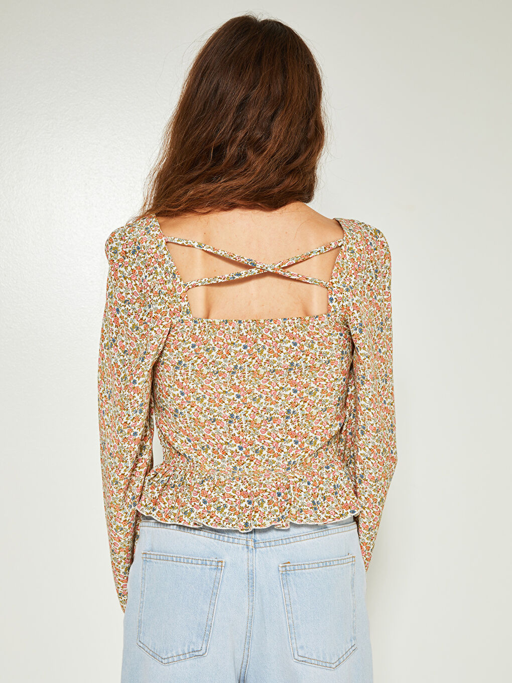 LCW Limited Quadratischer Kragen Bedruckte Langarm Viskose Bluse für Damen -W1HE60Z8-LSR