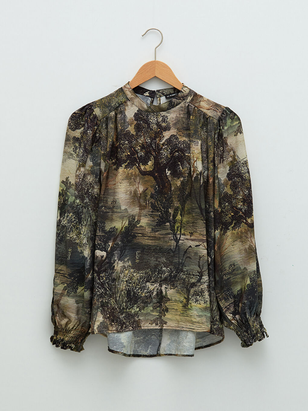 Crew Neck Patterned Long Sleeve Viscose Women's Blouse-5