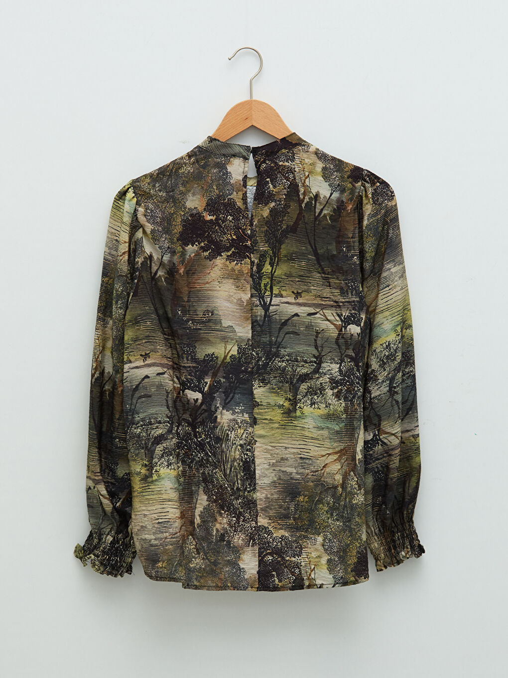 Crew Neck Patterned Long Sleeve Viscose Women's Blouse-6