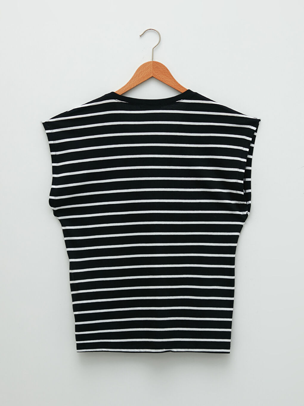 Tricou de Damă cu Mânecă Scurtă, Decolteu în V, Vărgat, din Bumbac-6