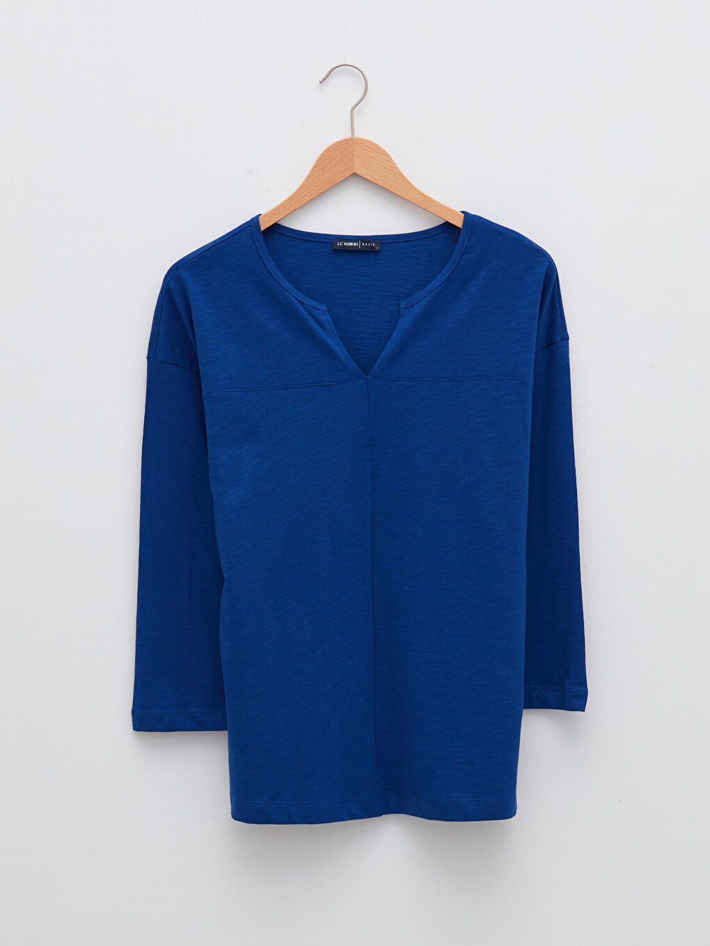 Lacivert Kadın Kaçık Yaka Düz Bluz-5