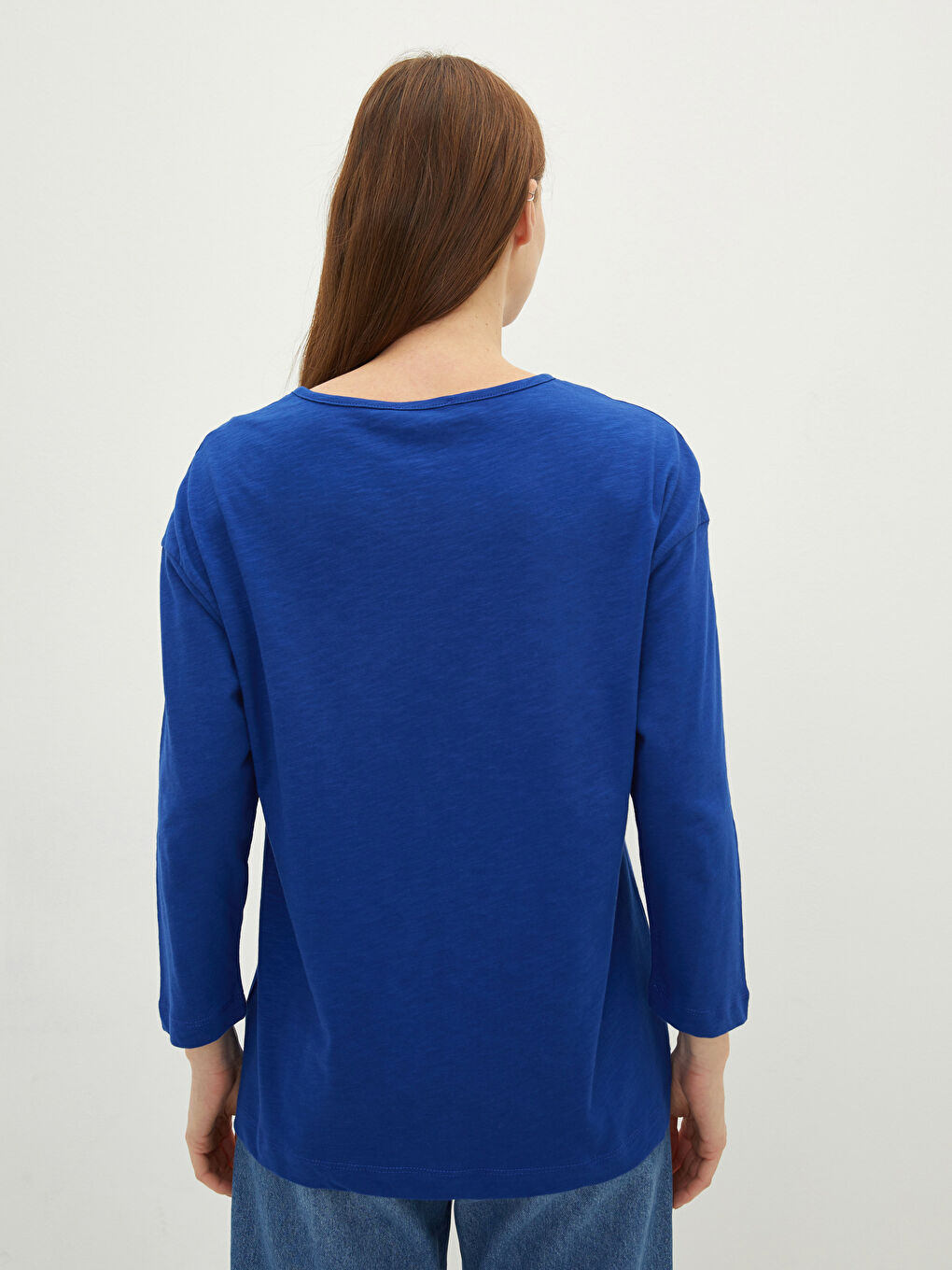 Lacivert Kadın Kaçık Yaka Düz Bluz-4