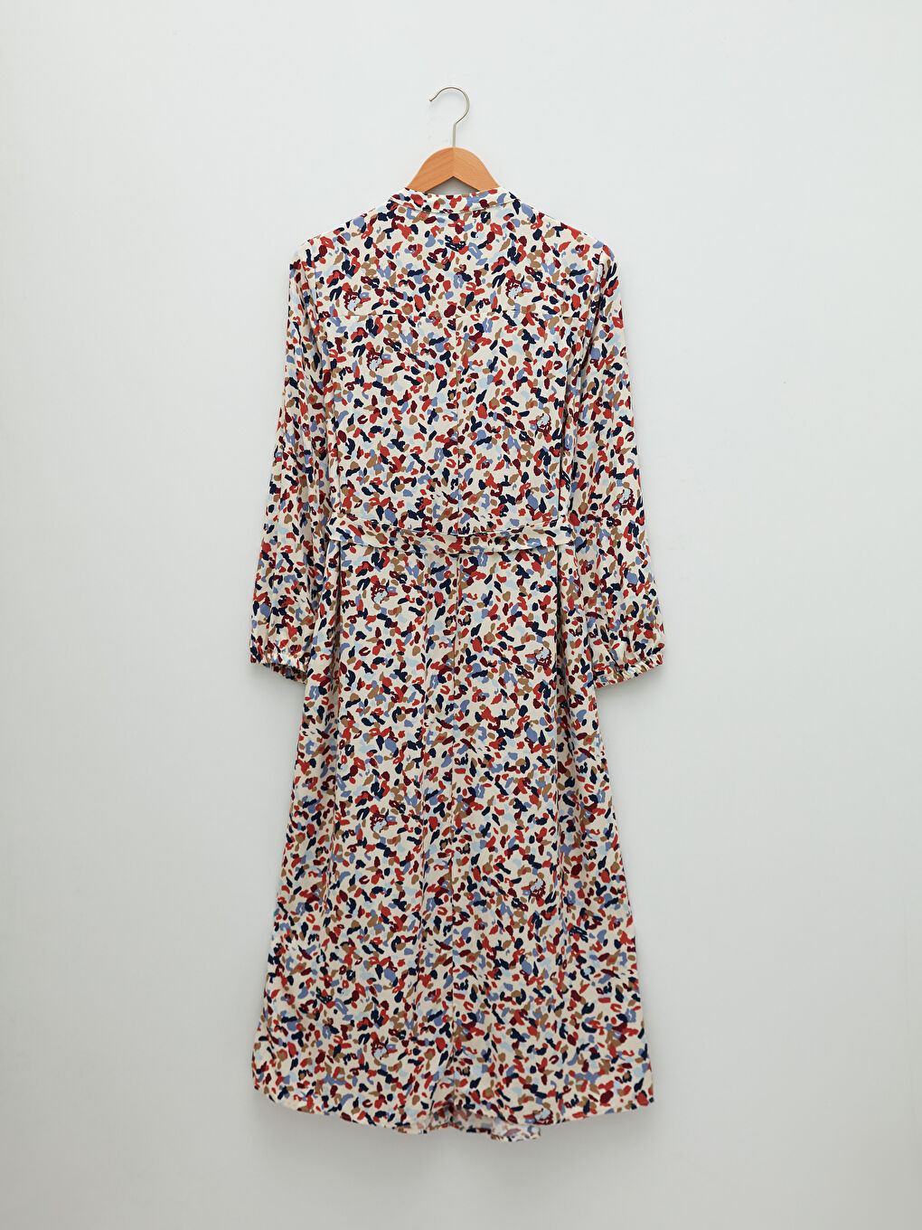 Bej Bisiklet Yaka Desenli Uzun Kollu Belmando Kumaş Kadın Elbise-6