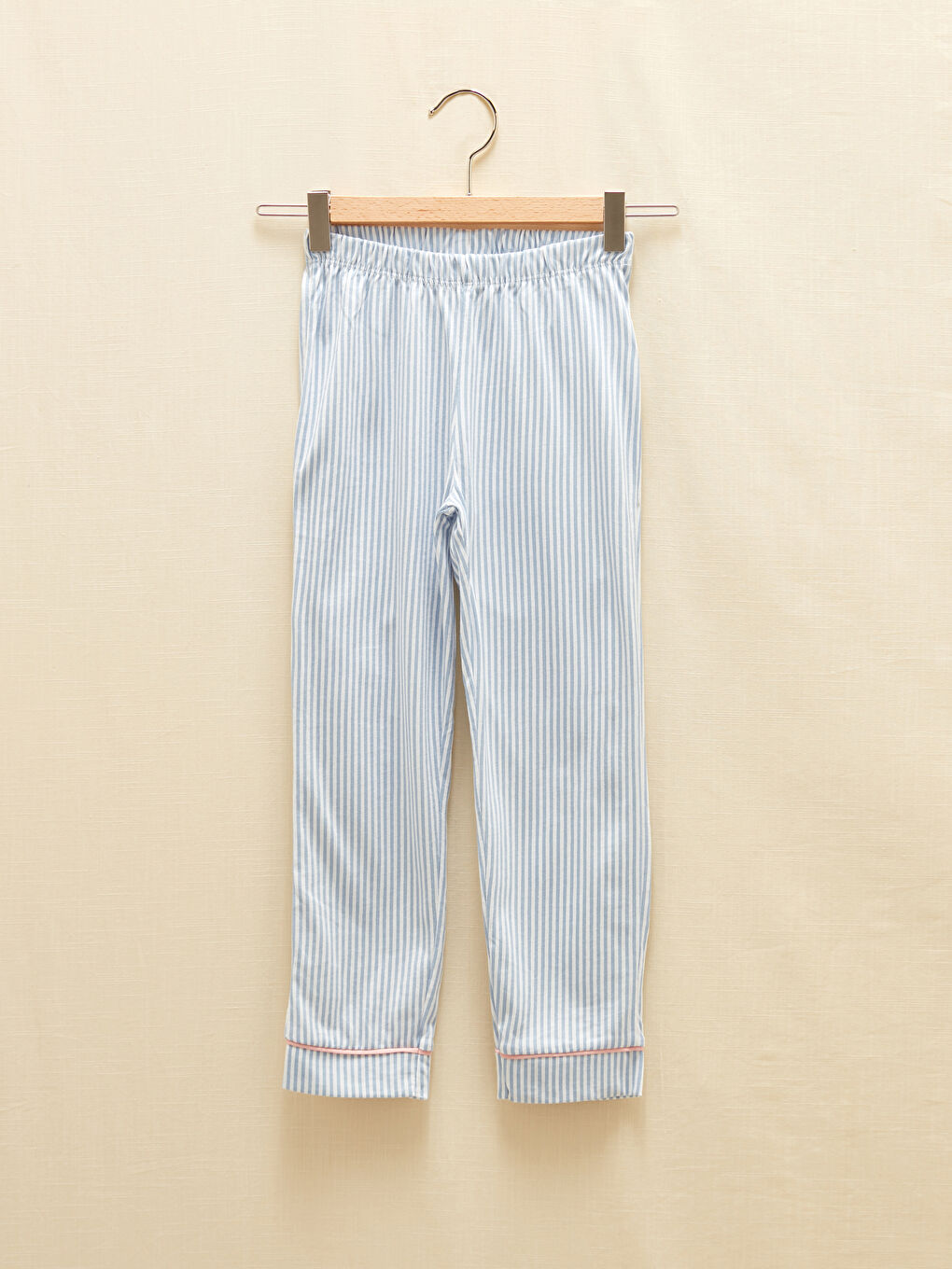 Ekru Gömlek Yaka Çizgili Kısa Kollu Pamuklu Kız Çocuk Pijama Takımı-2