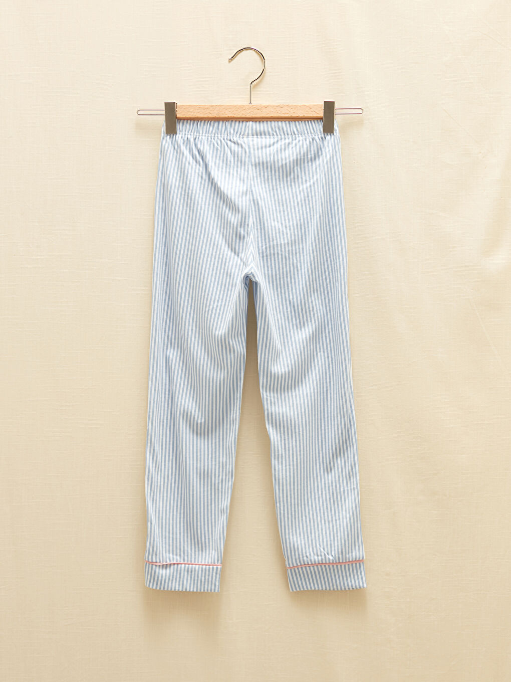 Ekru Gömlek Yaka Çizgili Kısa Kollu Pamuklu Kız Çocuk Pijama Takımı-4