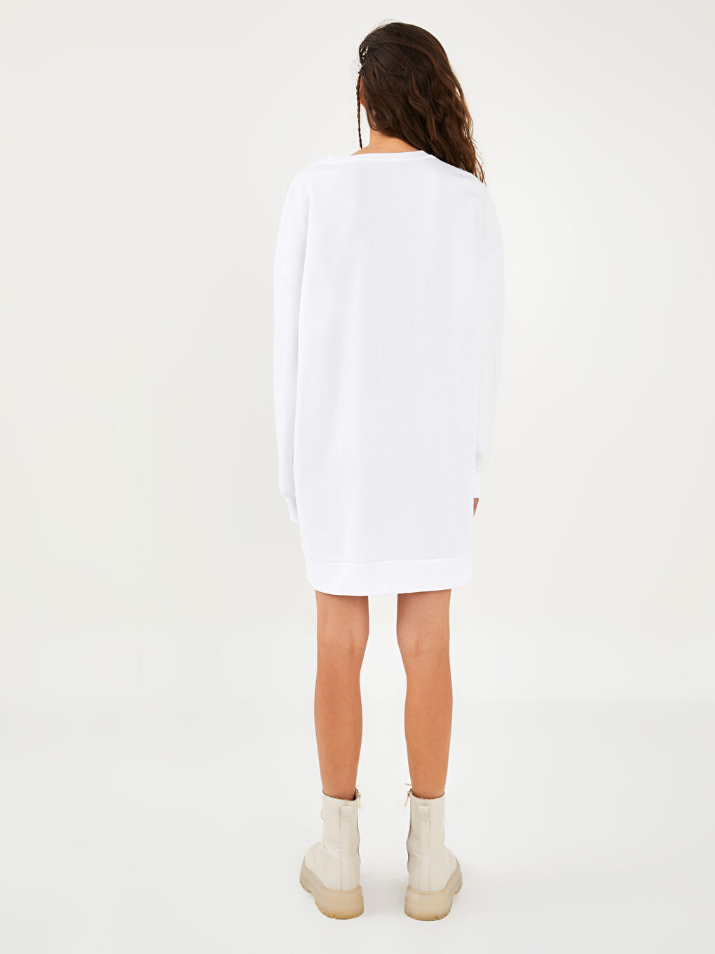 Crew Neck Slogan Printed Long Sleeve Women's Dress-4