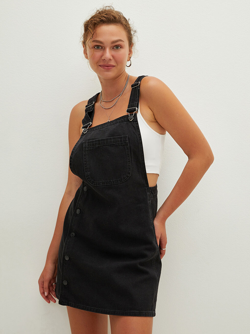 Salopetă Rodeo din Denim pentru Femei cu Guler Pătrat și Bretele Drepte-3