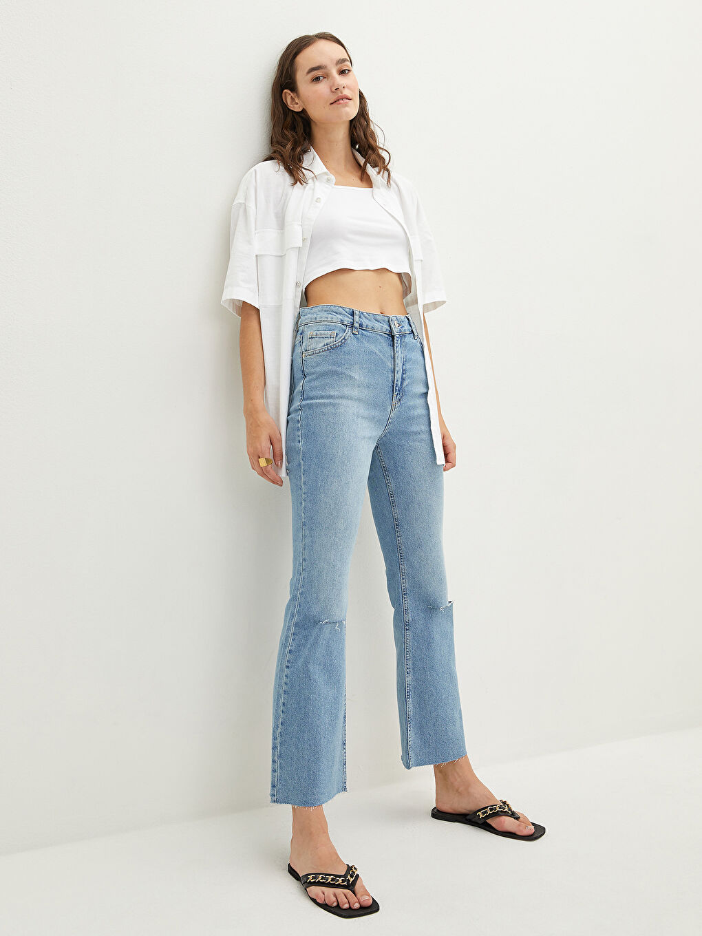 İndigo Yüksek Bel Mars Flare Kadın Jean Pantolon