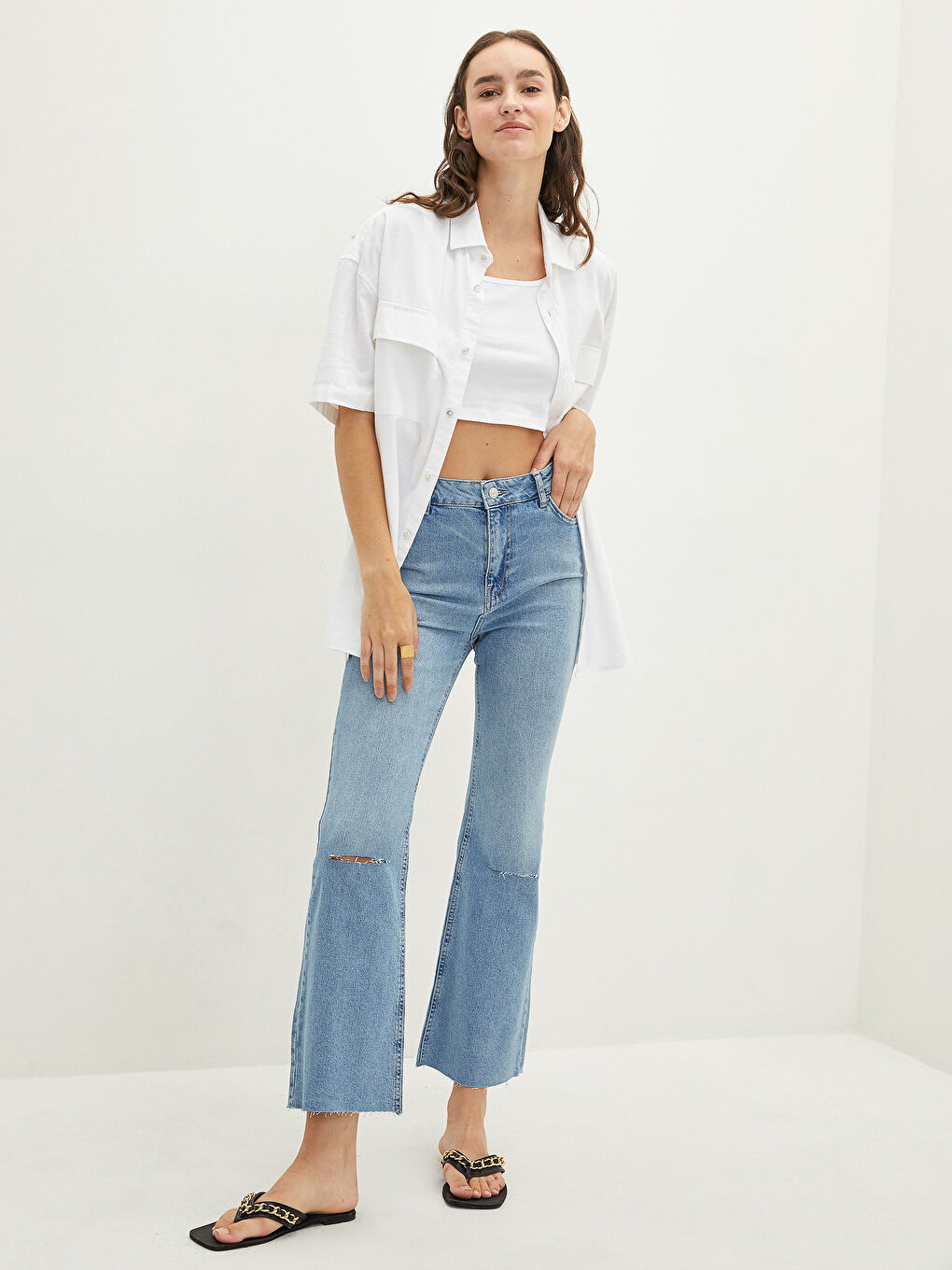 İndigo Yüksek Bel Mars Flare Kadın Jean Pantolon-2