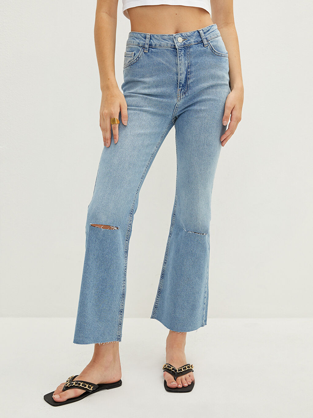 İndigo Yüksek Bel Mars Flare Kadın Jean Pantolon-3