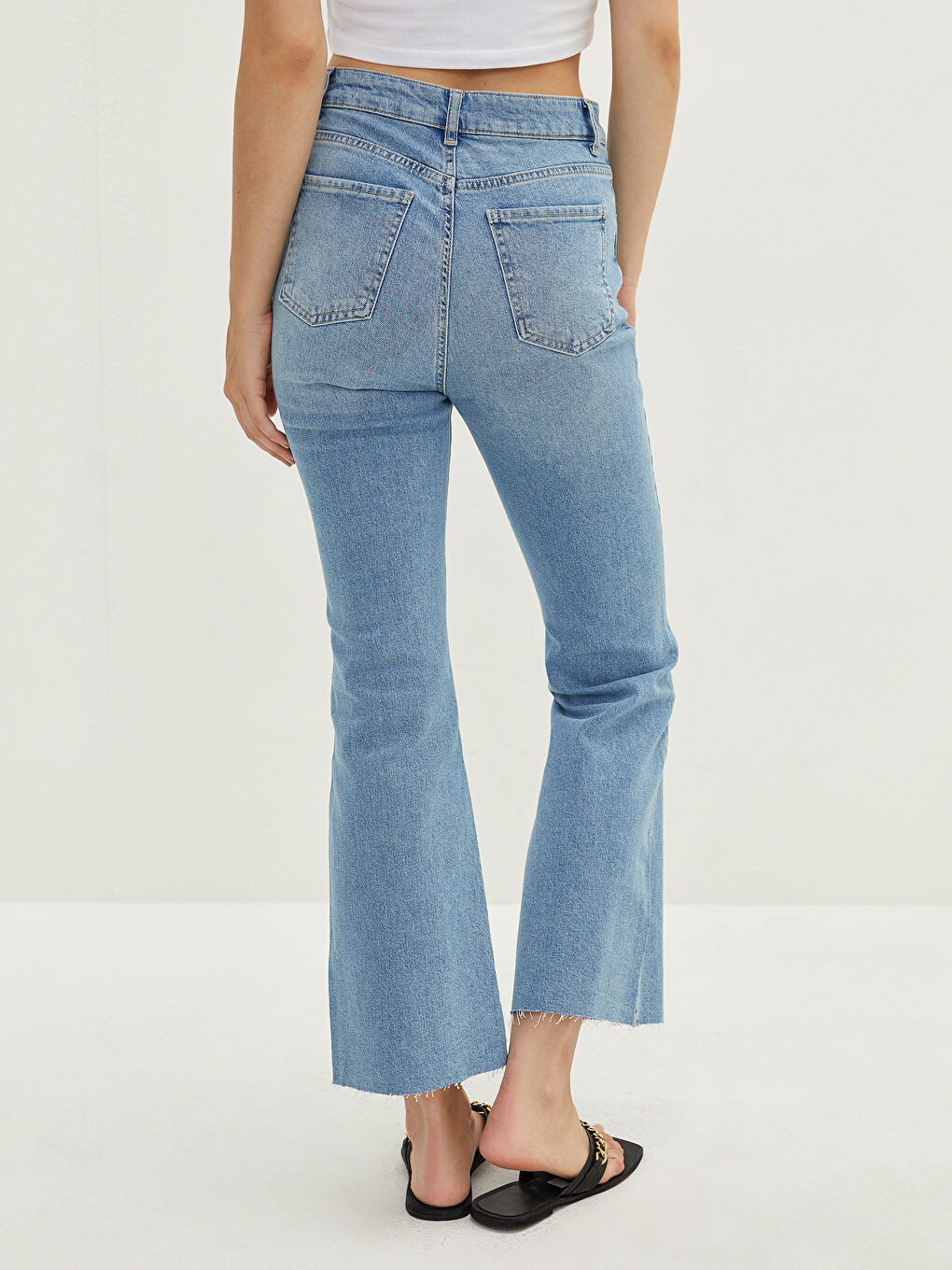 İndigo Yüksek Bel Mars Flare Kadın Jean Pantolon-4