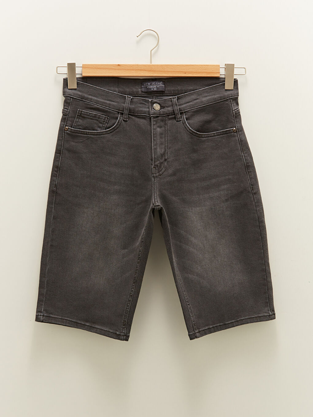 Gri Standart Kalıp Erkek Jean Şort-5