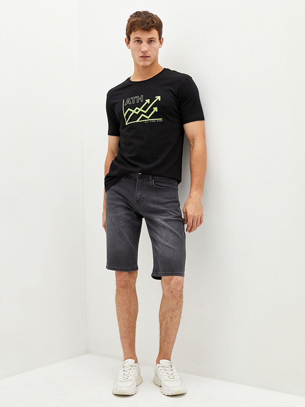 Gri Standart Kalıp Erkek Jean Şort-2