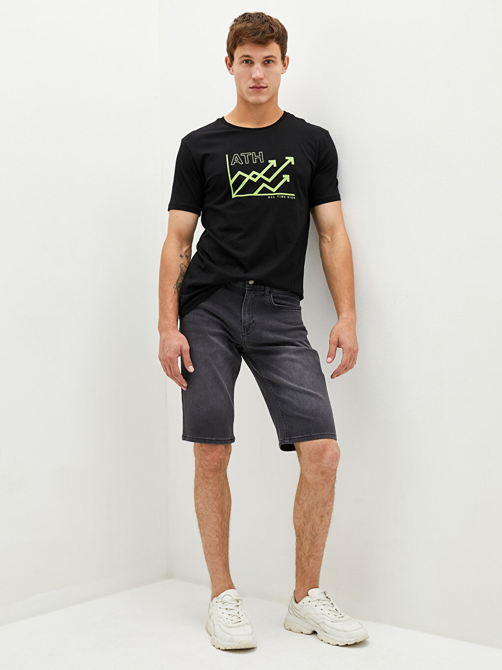 Gri Standart Kalıp Erkek Jean Şort-1