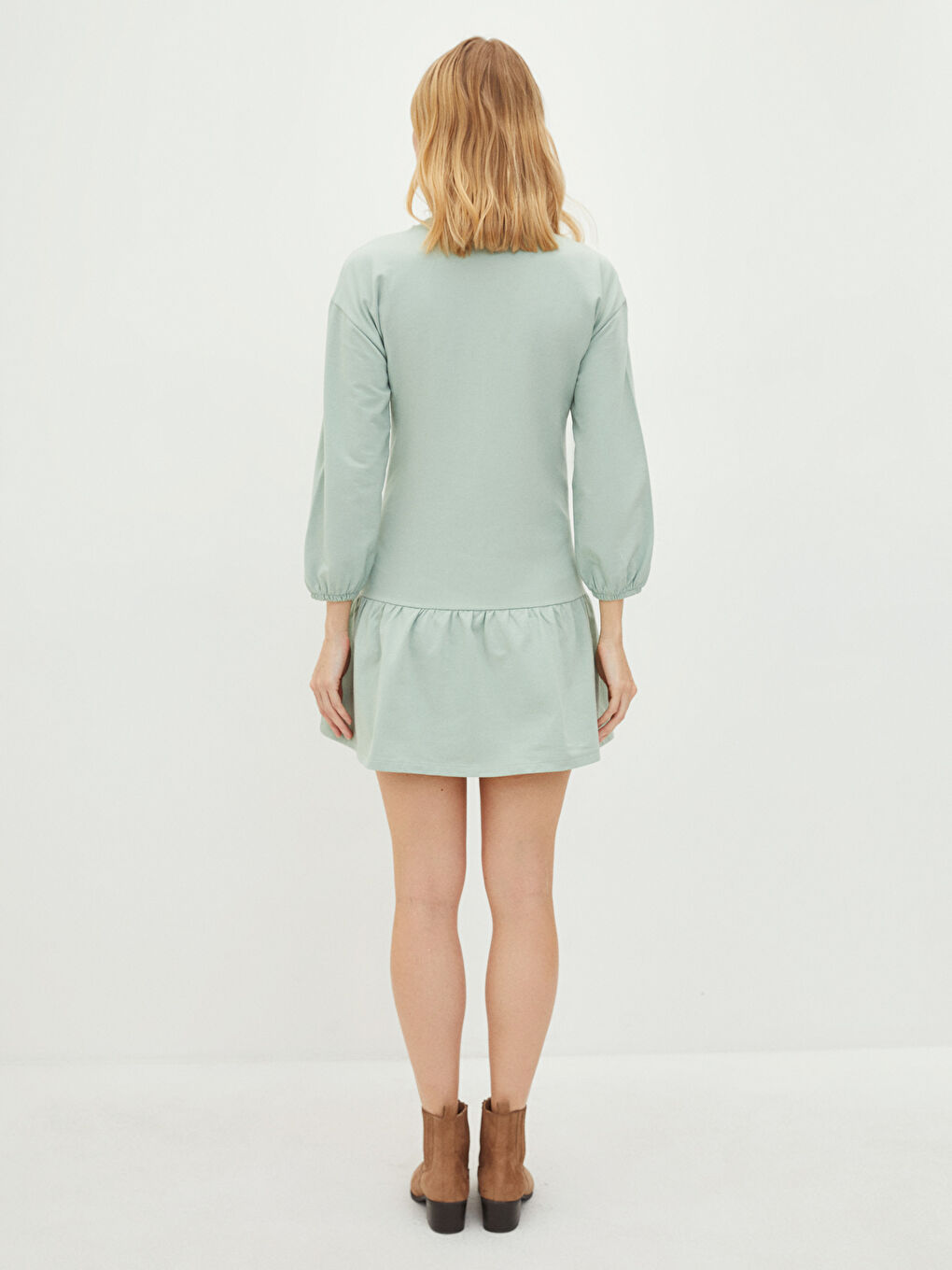 Crew Neck Straight Long Sleeve A-Line Maternity Dress-3