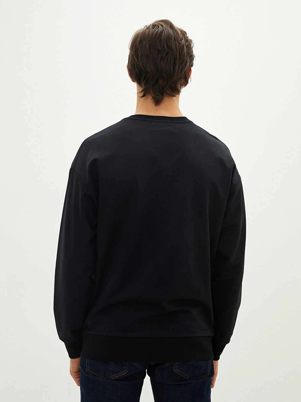 Siyah Bisiklet Yaka Uzun Kollu Baskılı Erkek Sweatshirt-4