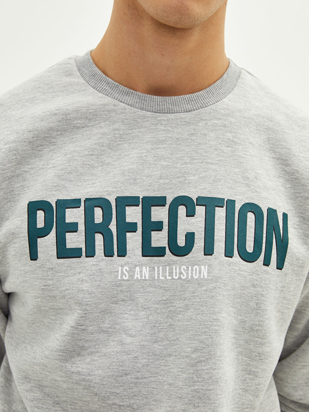 Gri Bisiklet Yaka Uzun Kollu Baskılı Erkek Sweatshirt-3