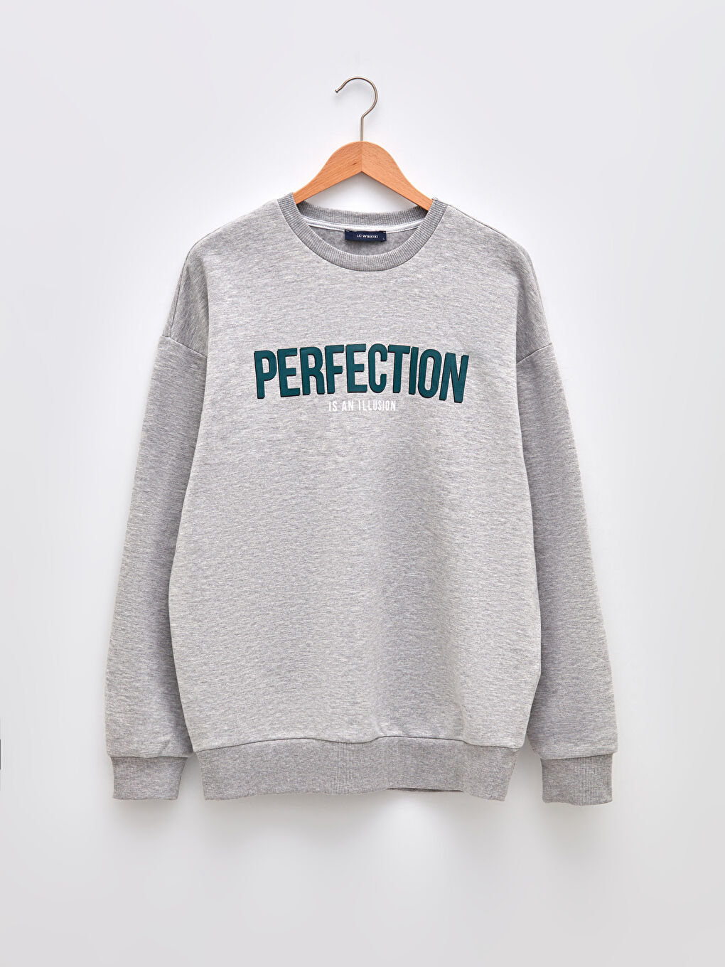 Gri Bisiklet Yaka Uzun Kollu Baskılı Erkek Sweatshirt-5