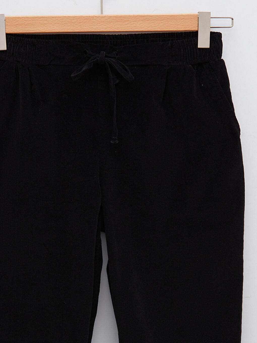 Pantalone od somota sa elastičnim strukom i detaljima vezivanja-7